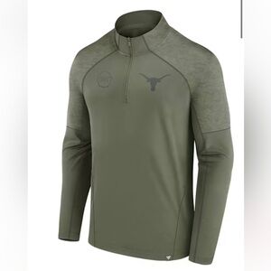 TEXAS LONGHORNS MENS OLIVE OHT EMBOSSED LONG SLEEVE QTR ZIP PULLOVER